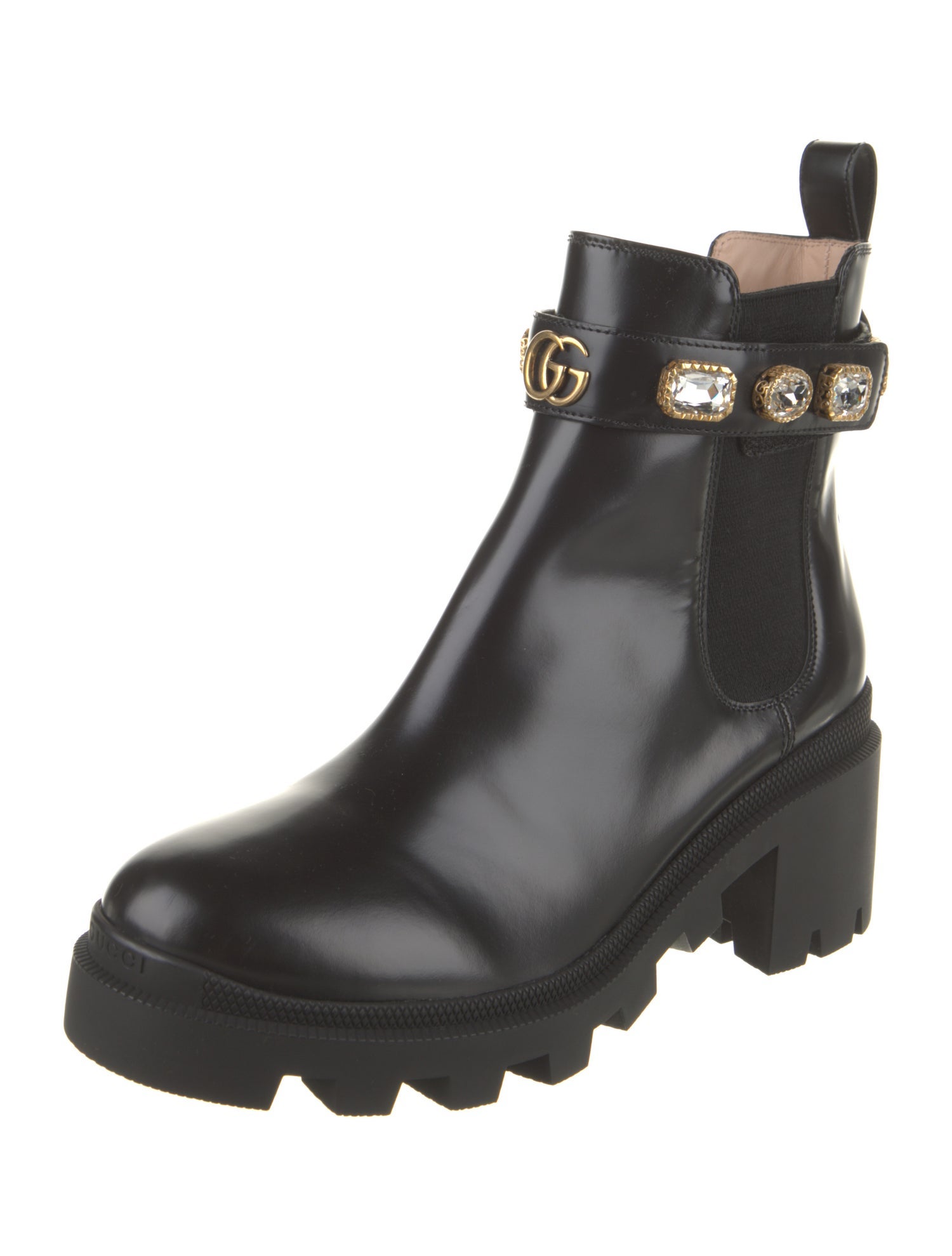Gucci Leather Crystal Embellishments Chelsea Boots